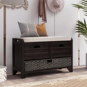 Storage Bench with Removable Basket and 2 Drawers, Fully Assembled Shoe Bench with Removable Cushion (Espresso)