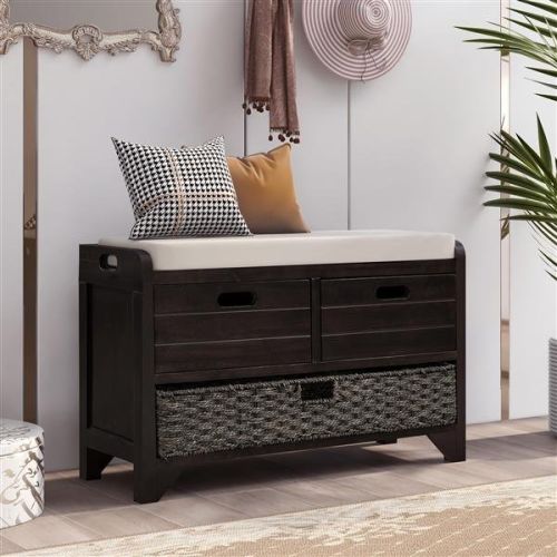 Storage Bench with Removable Basket and 2 Drawers, Fully Assembled Shoe Bench with Removable Cushion (Espresso) Storage Bench with Removable Basket and 2 Drawers, Fully Assembled Shoe Bench with Removable Cushion (Espresso)