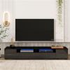 Extended, Minimalist Design TV stand with Color Changing LED Lights, Modern Universal Entertainment Center, High Gloss TV Cabinet for 90+ inch TV, Bla