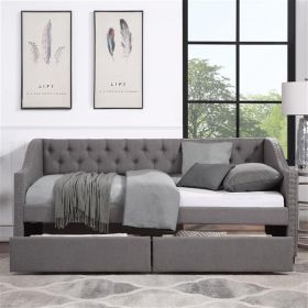 Upholstered Twin Size daybed with Two Drawers, Wood Slat Support, Gray