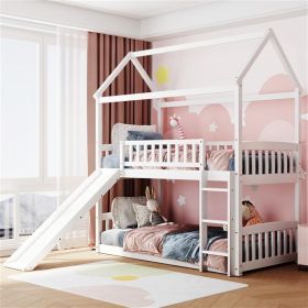 Bunk Bed with Slide, House Bed with Slide, White