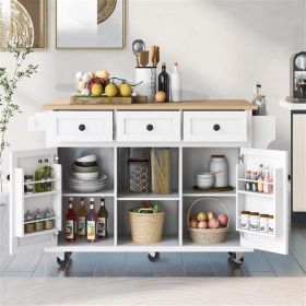 Kitchen Cart with Rubber wood Drop-Leaf Countertop ,Cabinet door internal storage racks,Kitchen Island on 5 Wheels with Storage Cabinet and 3 Drawers (Color: as picture)